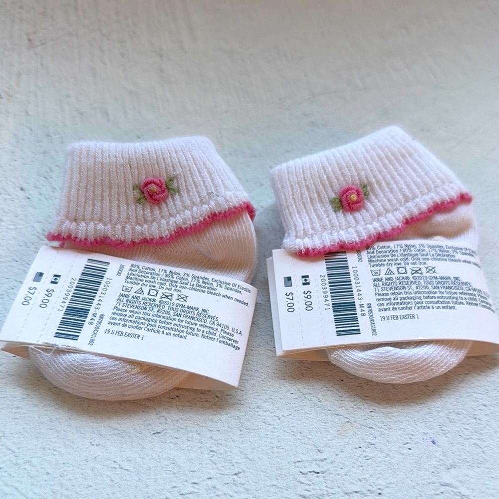 Janie and Jack Pink Rosebud Socks-Bundle of 2 - Picture 3 of 4